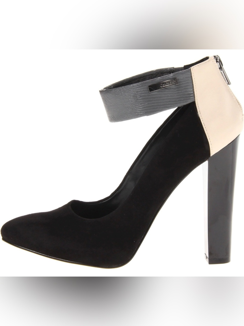 Calvin Klein Women’s Ariel Pump, Black & Cream High Heel with Ankle Strap 7.5